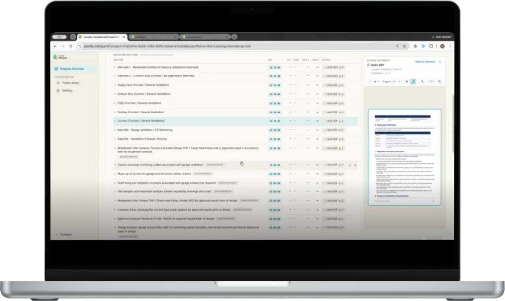 subcontractor bid leveling software
